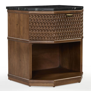 Safavieh Stellamaria Genuine Marble Top Nightstand with Walnut Wood and Matte Black Metal Base SFV9784A
