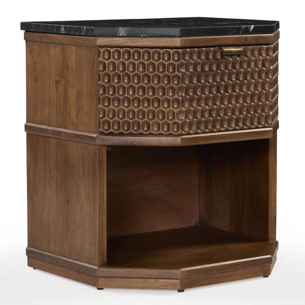 Safavieh Stellamaria Genuine Marble Top Nightstand with Walnut Wood and Matte Black Metal Base SFV9784A