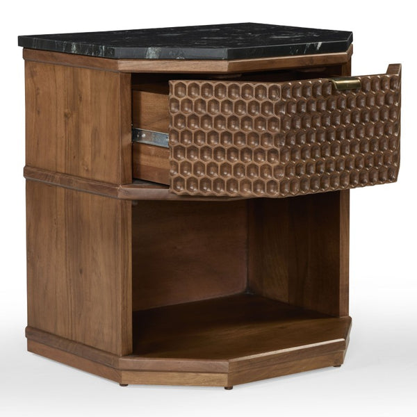 Safavieh Stellamaria Genuine Marble Top Nightstand with Walnut Wood and Matte Black Metal Base SFV9784A