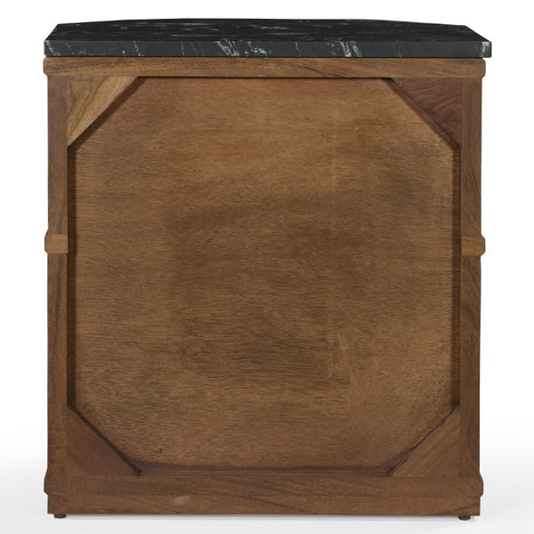 Safavieh Stellamaria Genuine Marble Top Nightstand with Walnut Wood and Matte Black Metal Base SFV9784A