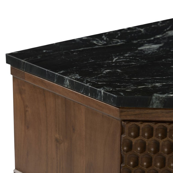 Safavieh Stellamaria Genuine Marble Top Nightstand with Walnut Wood and Matte Black Metal Base SFV9784A