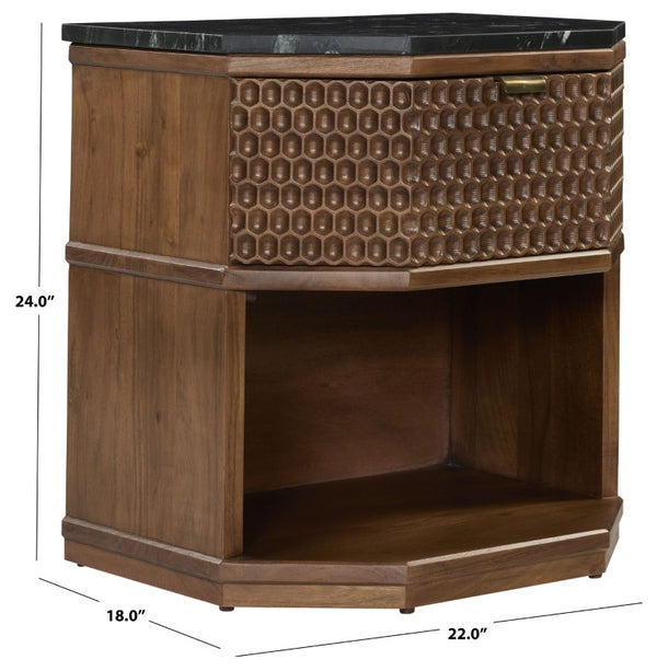 Safavieh Stellamaria Genuine Marble Top Nightstand with Walnut Wood and Matte Black Metal Base SFV9784A