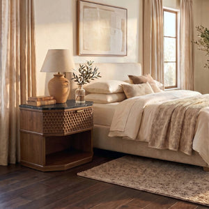 Safavieh Stellamaria Genuine Marble Top Nightstand with Walnut Wood and Matte Black Metal Base SFV9784A