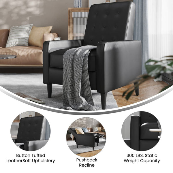 English Elm Ezra Mid-Century Modern Pushback Recliner - Luxurious LeatherSoft Comfort for Home and Office Spaces Black SG-SX-80415N-BK-GG
