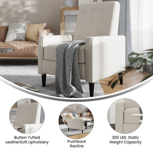 English Elm Ezra Mid-Century Modern Pushback Recliner - Luxurious LeatherSoft Comfort for Home and Office Spaces Cream SG-SX-80415N-CRM-GG