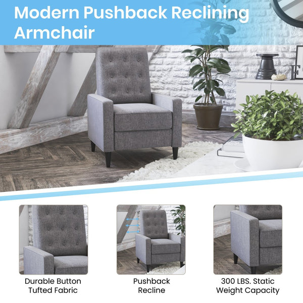 English Elm Ezra Mid-Century Modern Pushback Recliner - Luxurious LeatherSoft Comfort for Home and Office Spaces Gray SG-SX-80415N-GY-GG