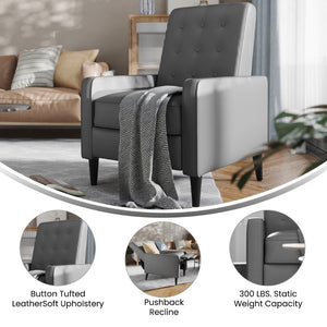 English Elm Ezra Mid-Century Modern Pushback Recliner - Luxurious LeatherSoft Comfort for Home and Office Spaces Light Gray SG-SX-80415N-LGY-GG