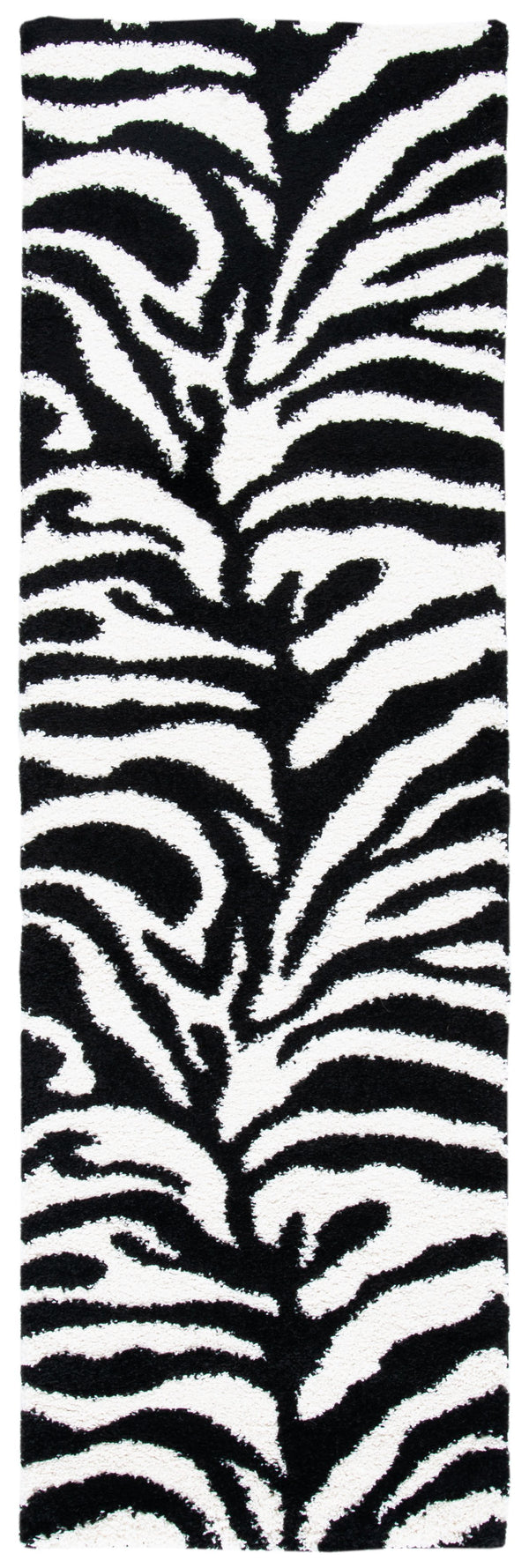 Safavieh Florida Ivory And Black Shag Runner With Flokati Pile — Plush 1 1/8" Height, Durable Power-Loomed Turkey 2'-0" x 13'-0" SG452-1290-213