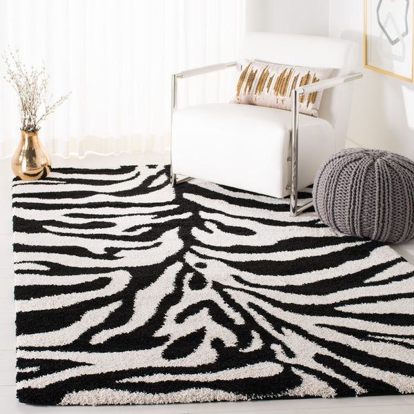 Safavieh Florida Round Ivory & Black Shag Rug With Plush Flokati-Style Pile — Cozy, Contemporary Centerpiece 8'-0" x 8'-0" SG452-1290-8R