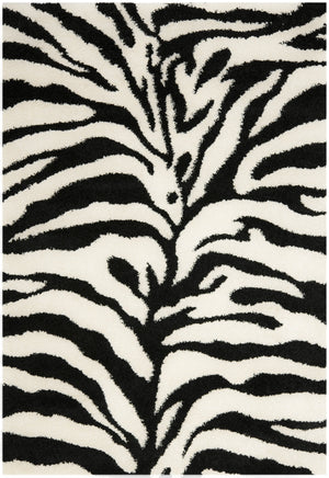 Safavieh Florida Luxurious 4x4 Ivory Black Shag Area Rug With Exotic Zebra Print For Modern Home Decor Ivory ,Black Polypropylene Pile Sg452-1290-4sq