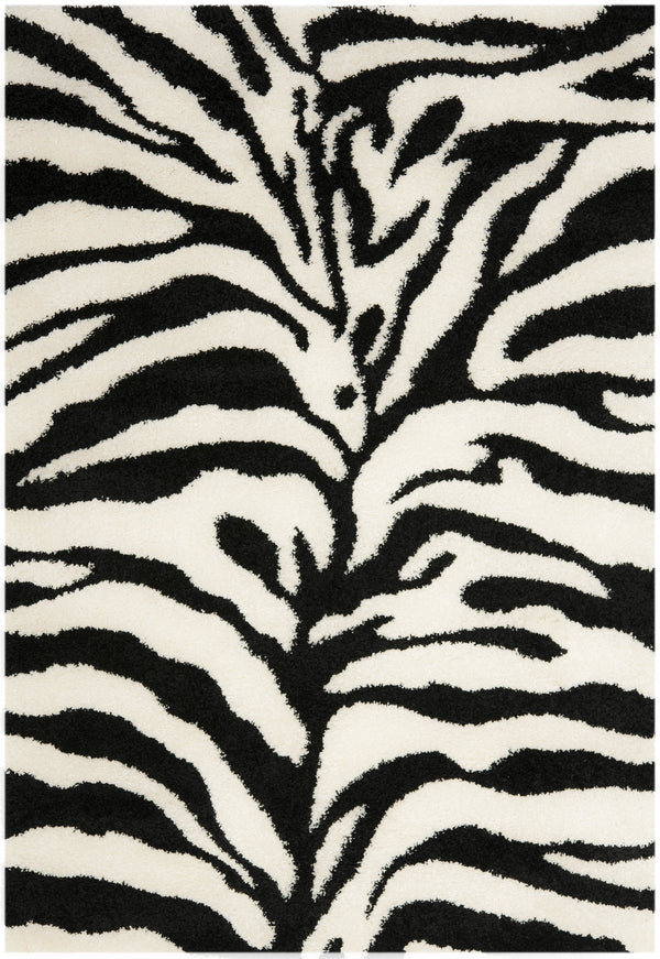 Safavieh Florida Luxurious 4x4 Ivory Black Shag Area Rug With Exotic Zebra Print For Modern Home Decor Ivory ,Black Polypropylene Pile Sg452-1290-4sq