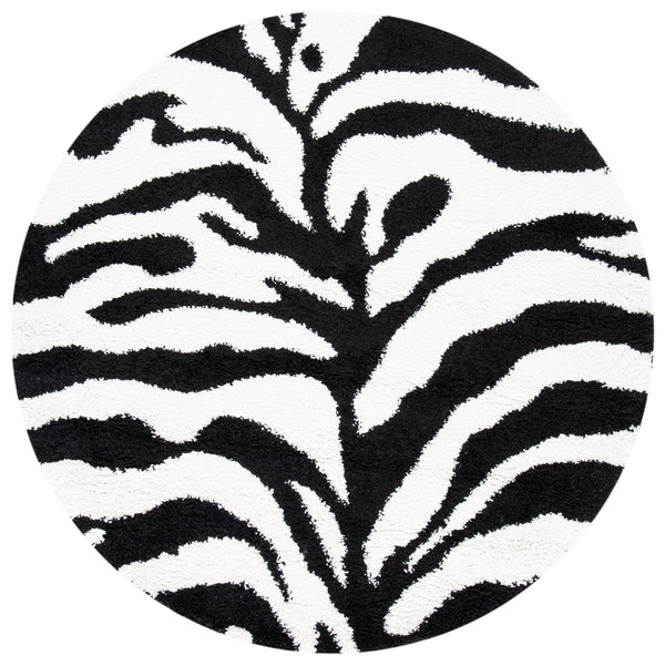 Safavieh Florida Ivory And Black Flokati-Style Shag Rug — Plush Animal-Print Power-Loomed Polypropylene Accent 8'-0" x 8'-0" SG452-1290-8SQ