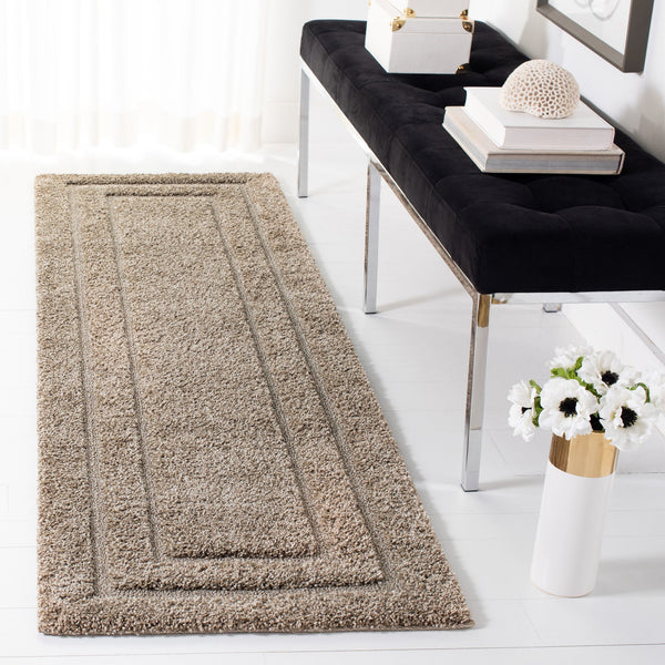 Safavieh Florida Plush 3X3 Square Shag Rug With Subtle Geometric Pattern, Stain-Resistant Comfort For Small Spaces 3'-0" x 3'-0" BEIGE / BEIGE SG454-1313-3SQ