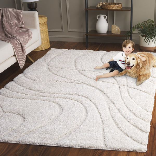 Safavieh Florida Plush Modern Area Rug 6X8 | High-Pile 1-1/8" Comfort, Power-Loomed Turkey Durability, Stain-Resistant 6'-0" x 8'-0" CREME / CREME SG471-1111-68
