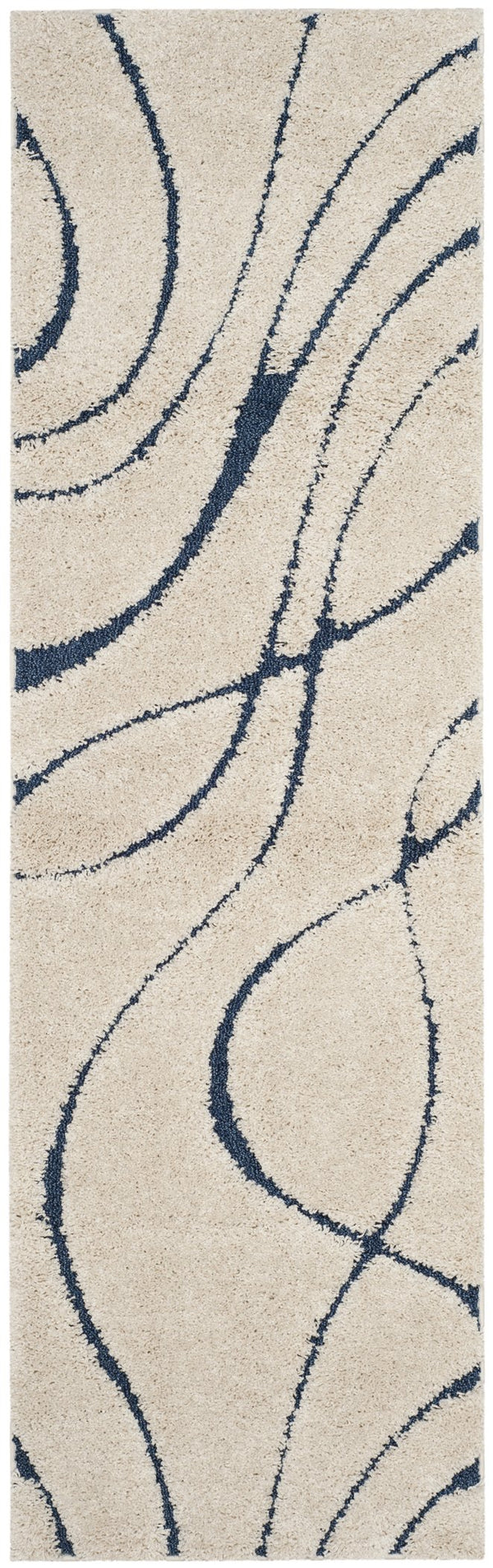 Safavieh Florida Plush Round Shag Rug – Abstract Flowing Lines, Deep Pile Comfort, Durable Power-Loomed Design 12'-0" x 12'-0" CREAM / BLUE SG471-1165-12R