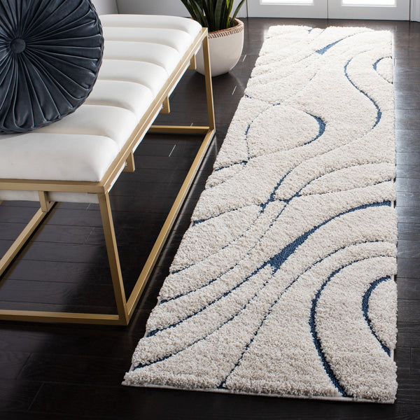 Safavieh Florida Plush Round Shag Rug – Abstract Flowing Lines, Deep Pile Comfort, Durable Power-Loomed Design 12'-0" x 12'-0" CREAM / BLUE SG471-1165-12R