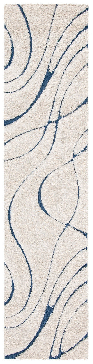 Safavieh Florida Plush Round Shag Rug – Abstract Flowing Lines, Deep Pile Comfort, Durable Power-Loomed Design 12'-0" x 12'-0" CREAM / BLUE SG471-1165-12R