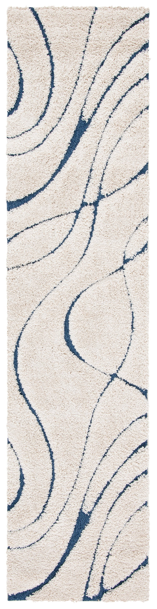 Safavieh Florida Plush Round Shag Rug – Abstract Flowing Lines, Deep Pile Comfort, Durable Power-Loomed Design 12'-0" x 12'-0" CREAM / BLUE SG471-1165-12R