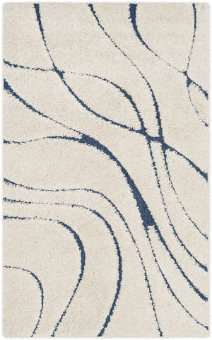 Safavieh Florida Plush Round Shag Rug – Abstract Flowing Lines, Deep Pile Comfort, Durable Power-Loomed Design 12'-0" x 12'-0" CREAM / BLUE SG471-1165-12R