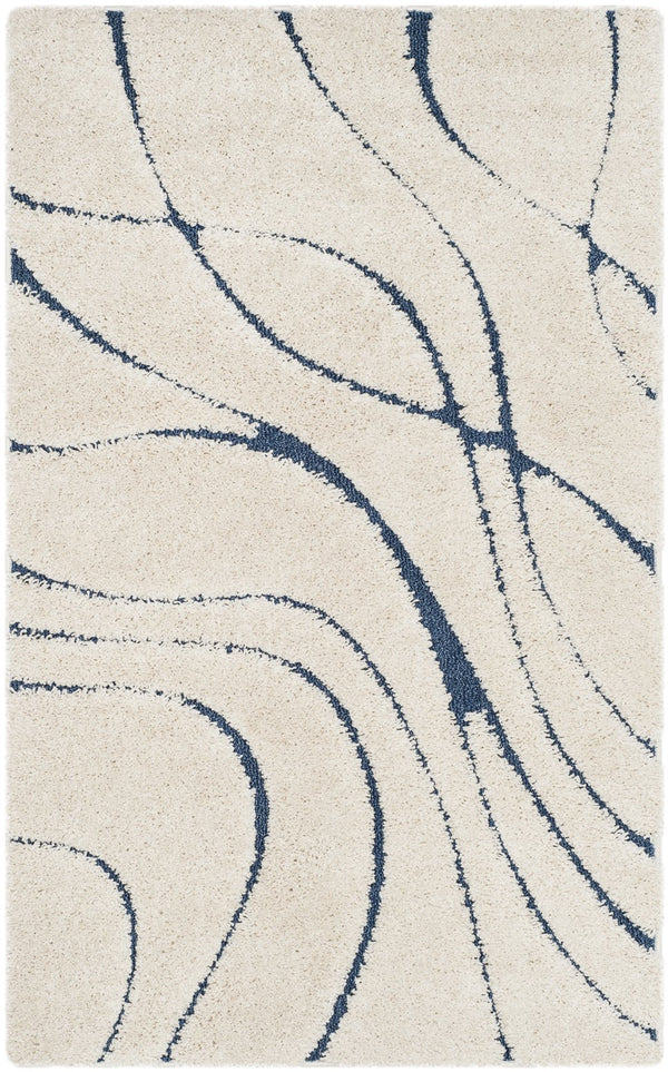 Safavieh Florida Plush Round Shag Rug – Abstract Flowing Lines, Deep Pile Comfort, Durable Power-Loomed Design 12'-0" x 12'-0" CREAM / BLUE SG471-1165-12R