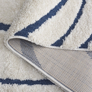 Safavieh Florida Plush Round Shag Rug – Abstract Flowing Lines, Deep Pile Comfort, Durable Power-Loomed Design 12'-0" x 12'-0" CREAM / BLUE SG471-1165-12R