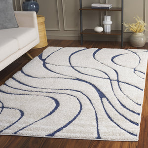 Safavieh Florida Plush Round Shag Rug – Abstract Flowing Lines, Deep Pile Comfort, Durable Power-Loomed Design 12'-0" x 12'-0" CREAM / BLUE SG471-1165-12R