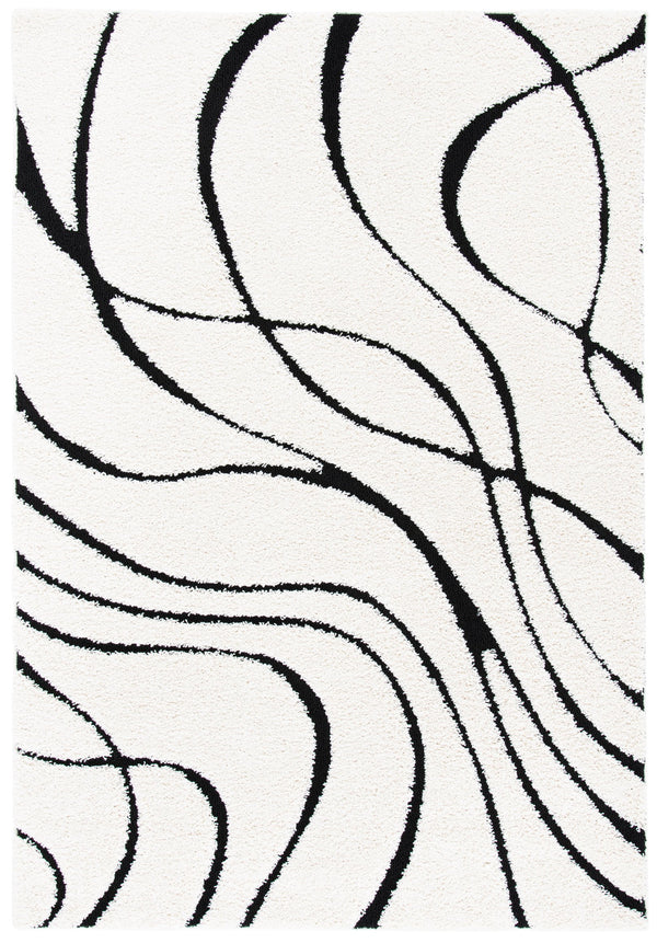 Safavieh Florida Plush Oval Area Rug 6X8 1-1/8" Pile Power-Loomed Polypropylene Stain-Resistant Turkish Craftsmanship 6'-0" x 8'-0" IVORY / BLACK SG471-1290-68OV