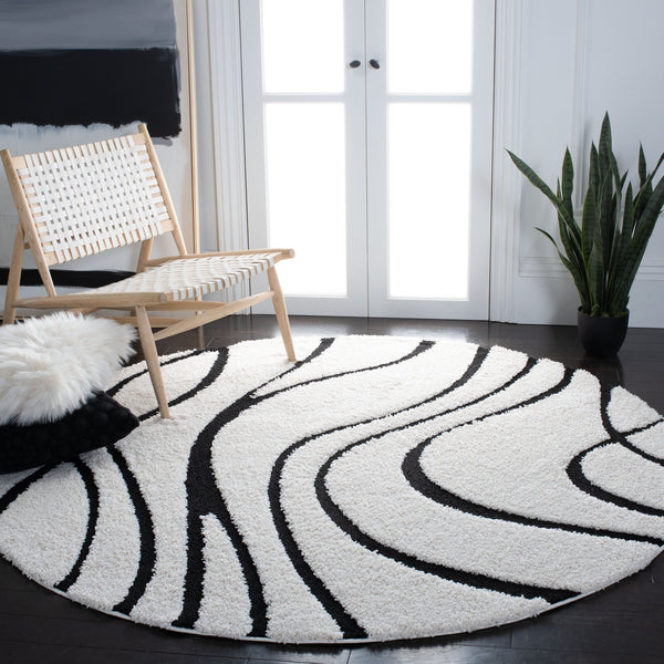 Safavieh Florida Plush Round Shag Rug – Abstract Flowing Lines, Deep Pile Comfort, Durable Power-Loomed Design 8'-0" x 8'-0" SG471-1290-8R