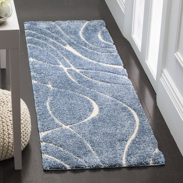 Safavieh Florida Oversized Light Blue & Cream Abstract Shag Rug — Plush Flokati-Inspired Texture, Durable Elegance 11'-0" x 15'-0" SG471-6011-1115