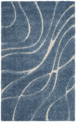 Safavieh Florida Oversized Light Blue & Cream Abstract Shag Rug — Plush Flokati-Inspired Texture, Durable Elegance 11'-0" x 15'-0" SG471-6011-1115