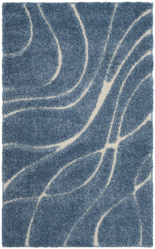 Safavieh Florida Oversized Light Blue & Cream Abstract Shag Rug — Plush Flokati-Inspired Texture, Durable Elegance 11'-0" x 15'-0" SG471-6011-1115