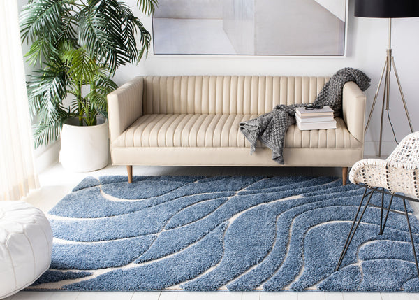Safavieh Florida Oversized Light Blue & Cream Abstract Shag Rug — Plush Flokati-Inspired Texture, Durable Elegance 11'-0" x 15'-0" SG471-6011-1115