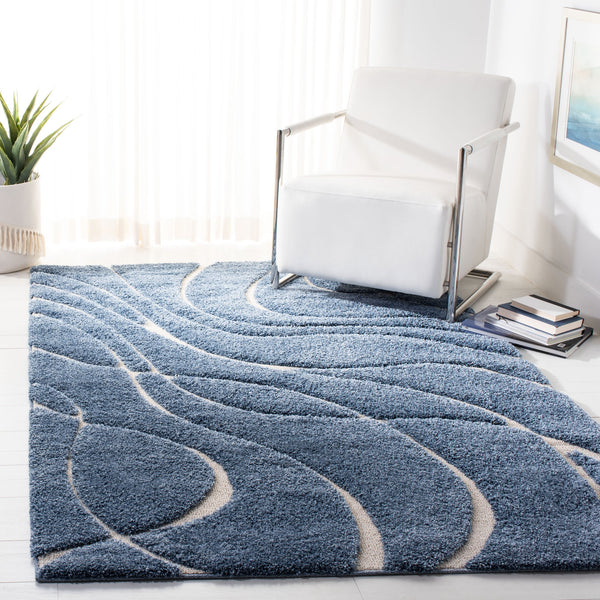 Safavieh Florida Oversized Light Blue & Cream Abstract Shag Rug — Plush Flokati-Inspired Texture, Durable Elegance 11'-0" x 15'-0" SG471-6011-1115