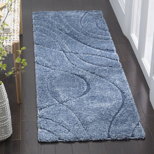 Safavieh Florida Plush Round Shag Rug – Abstract Flowing Lines, Deep Pile Comfort, Durable Power-Loomed Design 10'-0" x 10'-0" LIGHT BLUE / BLUE SG471-6065-10R