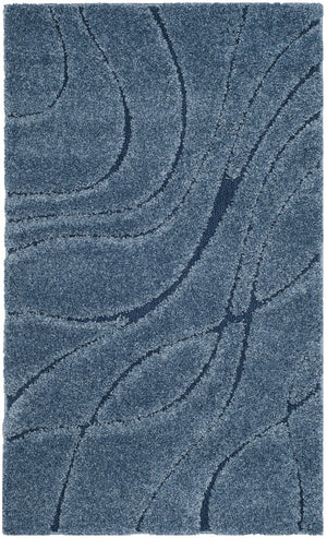 Safavieh Florida Plush Round Shag Rug – Abstract Flowing Lines, Deep Pile Comfort, Durable Power-Loomed Design 10'-0" x 10'-0" LIGHT BLUE / BLUE SG471-6065-10R