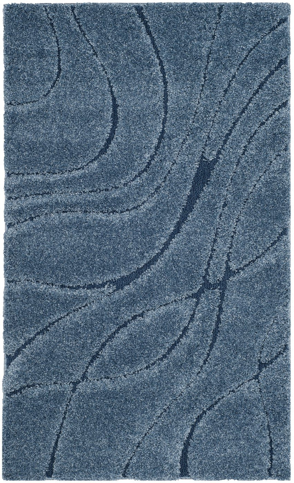 Safavieh Florida Plush Round Shag Rug – Abstract Flowing Lines, Deep Pile Comfort, Durable Power-Loomed Design 10'-0" x 10'-0" LIGHT BLUE / BLUE SG471-6065-10R
