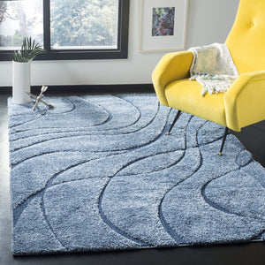 Safavieh Florida Plush Round Shag Rug – Abstract Flowing Lines, Deep Pile Comfort, Durable Power-Loomed Design 10'-0" x 10'-0" LIGHT BLUE / BLUE SG471-6065-10R