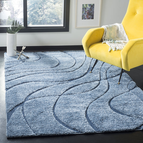 Safavieh Florida Plush Round Shag Rug – Abstract Flowing Lines, Deep Pile Comfort, Durable Power-Loomed Design 10'-0" x 10'-0" LIGHT BLUE / BLUE SG471-6065-10R