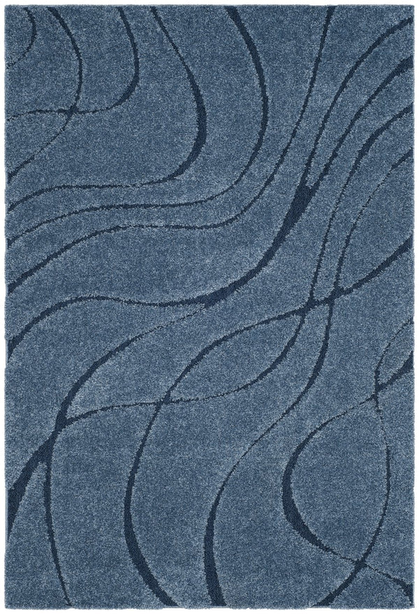 Safavieh Florida Plush Round Shag Rug – Abstract Flowing Lines, Deep Pile Comfort, Durable Power-Loomed Design 10'-0" x 10'-0" LIGHT BLUE / BLUE SG471-6065-10R