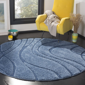 Safavieh Florida Plush Round Shag Rug – Abstract Flowing Lines, Deep Pile Comfort, Durable Power-Loomed Design 10'-0" x 10'-0" LIGHT BLUE / BLUE SG471-6065-10R