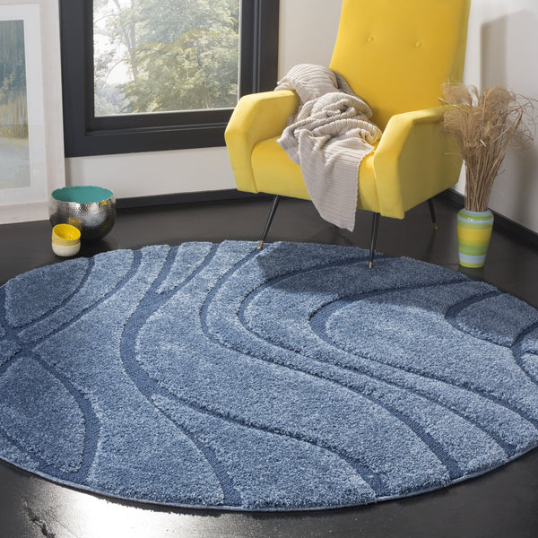Safavieh Florida Plush Round Shag Rug – Abstract Flowing Lines, Deep Pile Comfort, Durable Power-Loomed Design 10'-0" x 10'-0" LIGHT BLUE / BLUE SG471-6065-10R