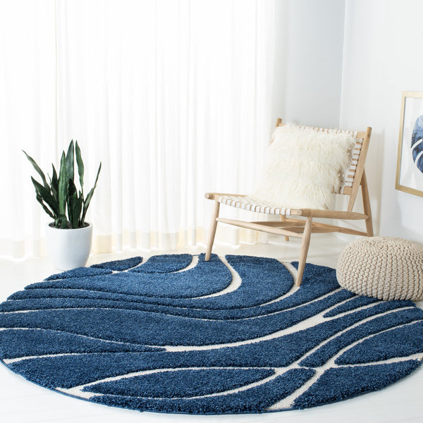 Safavieh Florida Plush Round Shag Rug – Abstract Flowing Lines, Deep Pile Comfort, Durable Power-Loomed Design 4'-0" x 4'-0" SG471-6512-4R