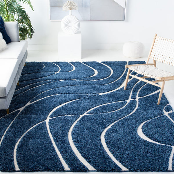 Safavieh Florida Plush Round Shag Rug – Abstract Flowing Lines, Deep Pile Comfort, Durable Power-Loomed Design 4'-0" x 4'-0" SG471-6512-4R