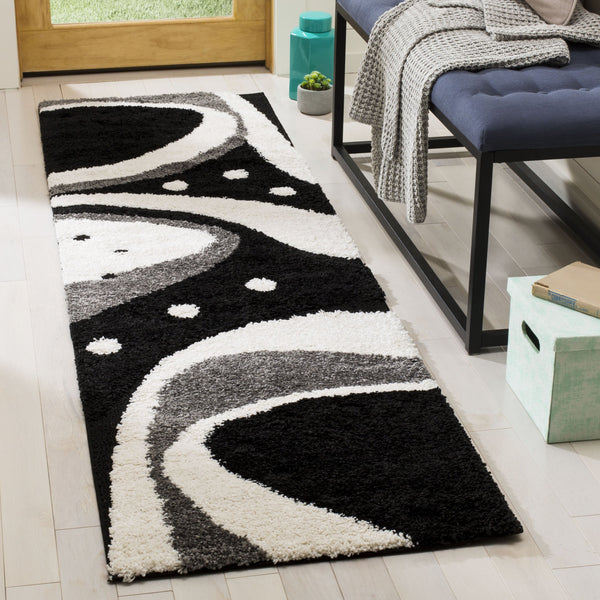 Safavieh Florida Moroccan-Inspired 5X5 Black & Ivory Square Shag Rug — Low-Profile Plush, Durable Power-Loomed Turkey SG473-9012-5SQ