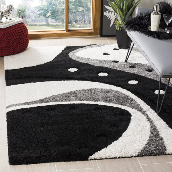 Safavieh Florida Moroccan-Inspired 5X5 Black & Ivory Square Shag Rug — Low-Profile Plush, Durable Power-Loomed Turkey SG473-9012-5SQ
