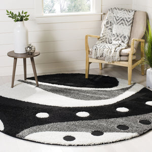 Safavieh Florida Moroccan-Inspired 5X5 Black & Ivory Square Shag Rug — Low-Profile Plush, Durable Power-Loomed Turkey SG473-9012-5SQ