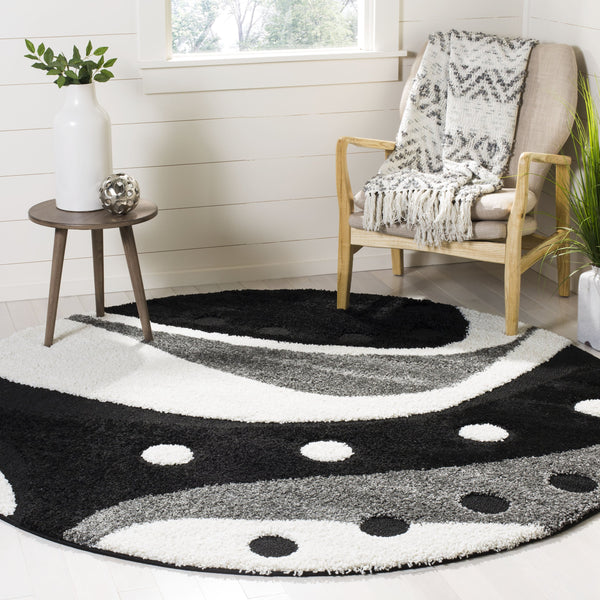 Safavieh Florida Moroccan-Inspired 5X5 Black & Ivory Square Shag Rug — Low-Profile Plush, Durable Power-Loomed Turkey SG473-9012-5SQ