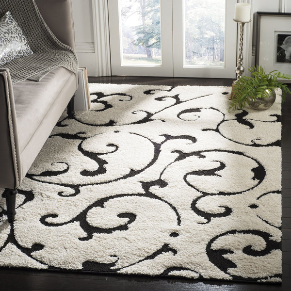 Safavieh Florida Ivory & Black Shag Rug - Plush 1⅛" Pile, Power-Loomed Turkish Design, Stain-Resistant Cozy 8'-0" x 8'-0" SG476-1290-8SQ