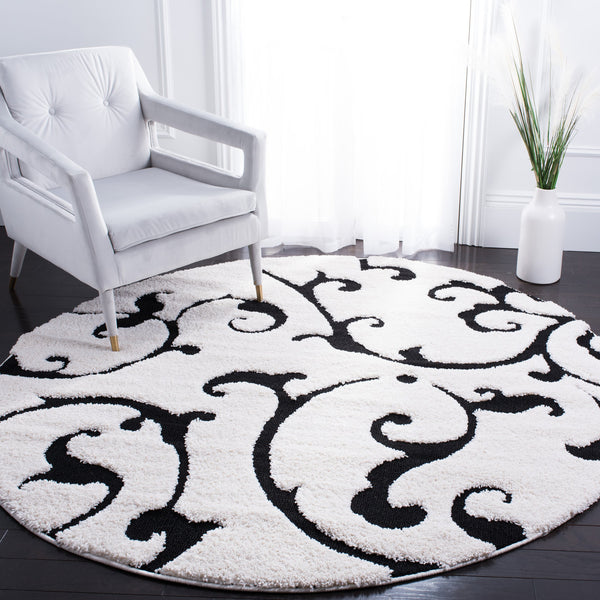 Safavieh Florida Ivory & Black Shag Rug - Plush 1⅛" Pile, Power-Loomed Turkish Design, Stain-Resistant Cozy 8'-0" x 8'-0" SG476-1290-8SQ
