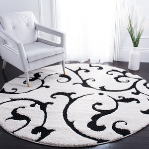Safavieh Florida Plush Round Shag Rug Ivory And Black Flokati-Inspired Deep Pile Power-Loomed Luxury 8'-0" x 8'-0" SG476-1290-8R